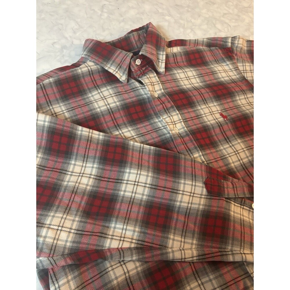 Vintage Ralph Lauren Flannel Shirt Mens L Red Plaid Heavy Made in Singapore